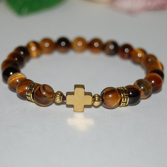 Tiger Eye Bracelet,Cross Bracelet,Tiger Eye Cross Bracelet,Men,Women - Picture 3 of 3